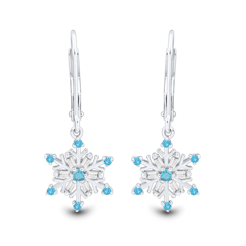 Swiss Blue Topaz and White Lab-Created Sapphire Snowflake Drop Pendant and Earrings Set in Sterling Silver