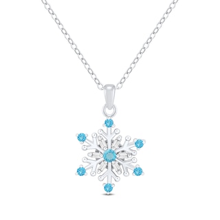 Swiss Blue Topaz and White Lab-Created Sapphire Snowflake Drop Pendant and Earrings Set in Sterling Silver