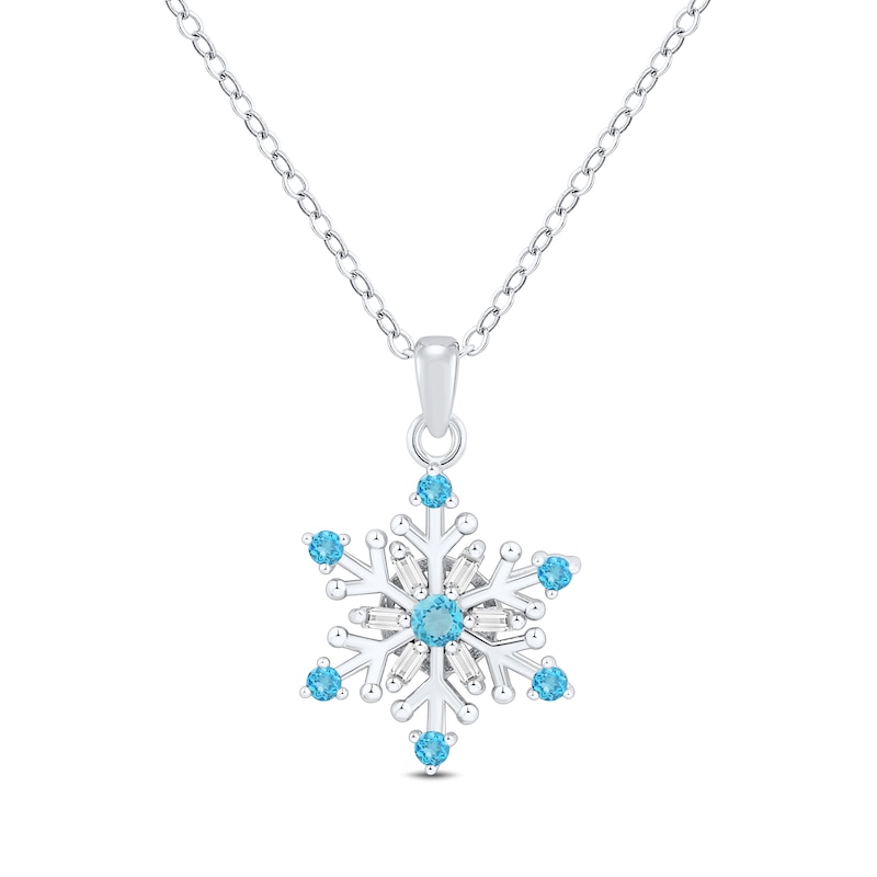 Swiss Blue Topaz and White Lab-Created Sapphire Snowflake Drop Pendant and Earrings Set in Sterling Silver