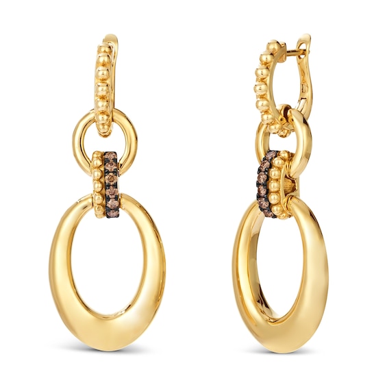 Le Vian® 0.18 CT. T.W. Chocolate Diamond® Oval Link Hoop Drop Earrings in 14K Honey Gold™