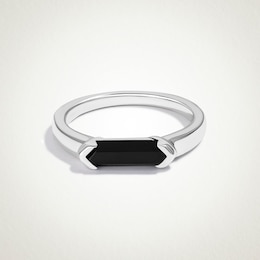 Limor Elongated Hexagon Onyx Sideways Solitaire Ring in 10K White Gold