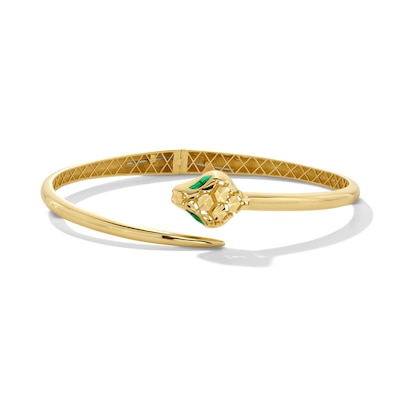 Diamond-Cut Snake Open Bypass Bangle in Semi-Solid 14K Gold