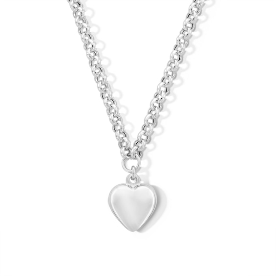 Puff Heart Drop Chain Necklace in Hollow Sterling Silver - 20”