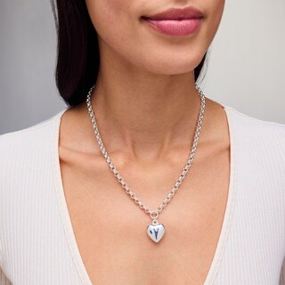 Puff Heart Drop Chain Necklace in Hollow Sterling Silver - 20”