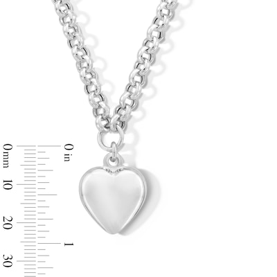 Puff Heart Drop Chain Necklace in Hollow Sterling Silver - 20”