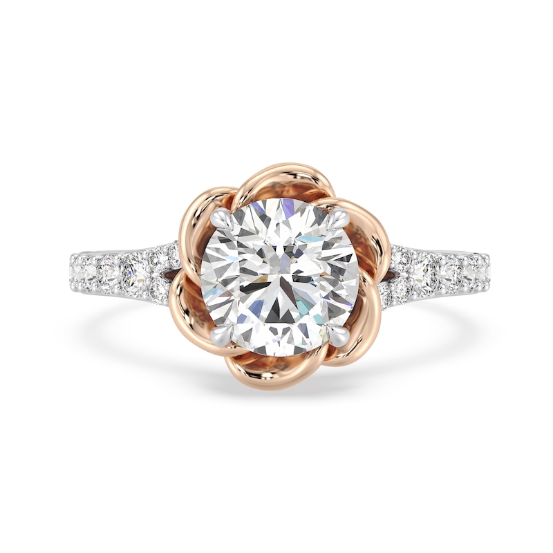 Main Image 4 of Enchanted Star Belle 2.69 CT. T.W. Certified Lab-Created Diamond Rose Split Shank Engagement Ring in 14K Two-Tone Gold