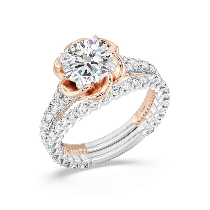 Main Image 6 of Enchanted Star Belle 2.69 CT. T.W. Certified Lab-Created Diamond Rose Split Shank Engagement Ring in 14K Two-Tone Gold