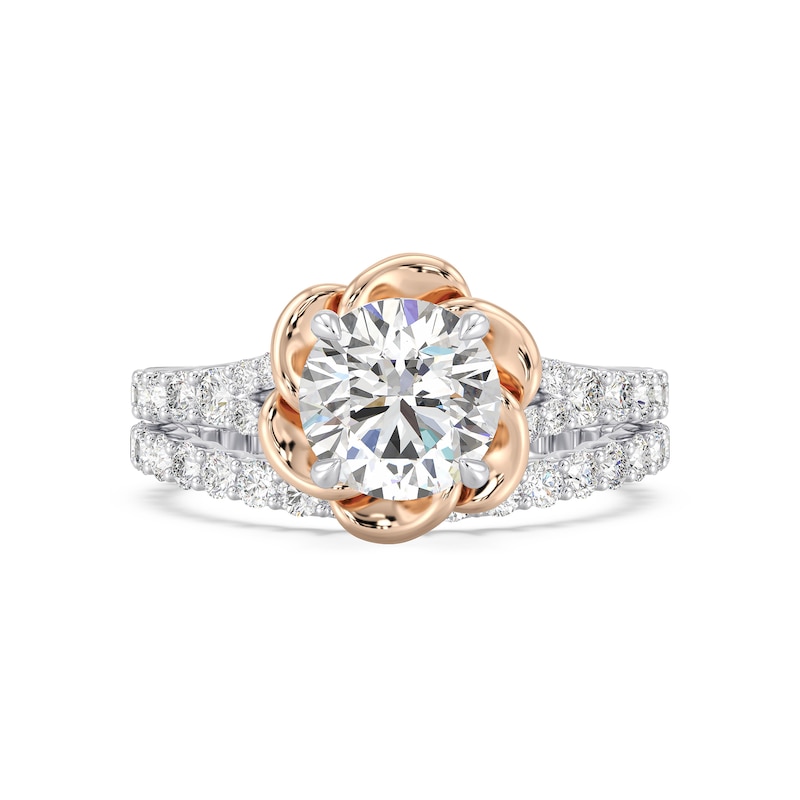 Main Image 7 of Enchanted Star Belle 2.69 CT. T.W. Certified Lab-Created Diamond Rose Split Shank Engagement Ring in 14K Two-Tone Gold