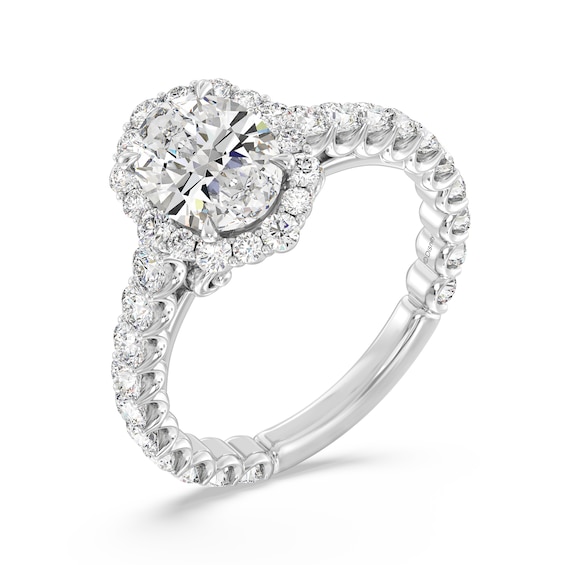 Enchanted Star Cinderella 2.80 CT. T.W. Oval Certified Lab-Created Diamond Frame Engagement Ring in 14K White Gold