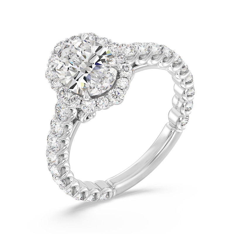 Main Image 1 of Enchanted Star Cinderella 2.80 CT. T.W. Oval Certified Lab-Created Diamond Frame Engagement Ring in 14K White Gold