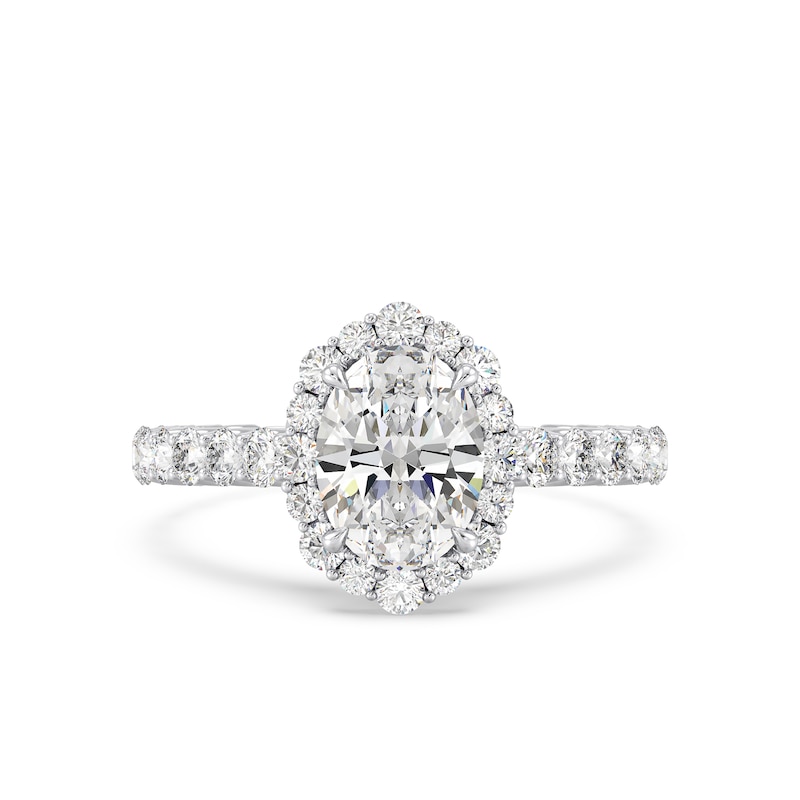 Main Image 4 of Enchanted Star Cinderella 2.80 CT. T.W. Oval Certified Lab-Created Diamond Frame Engagement Ring in 14K White Gold