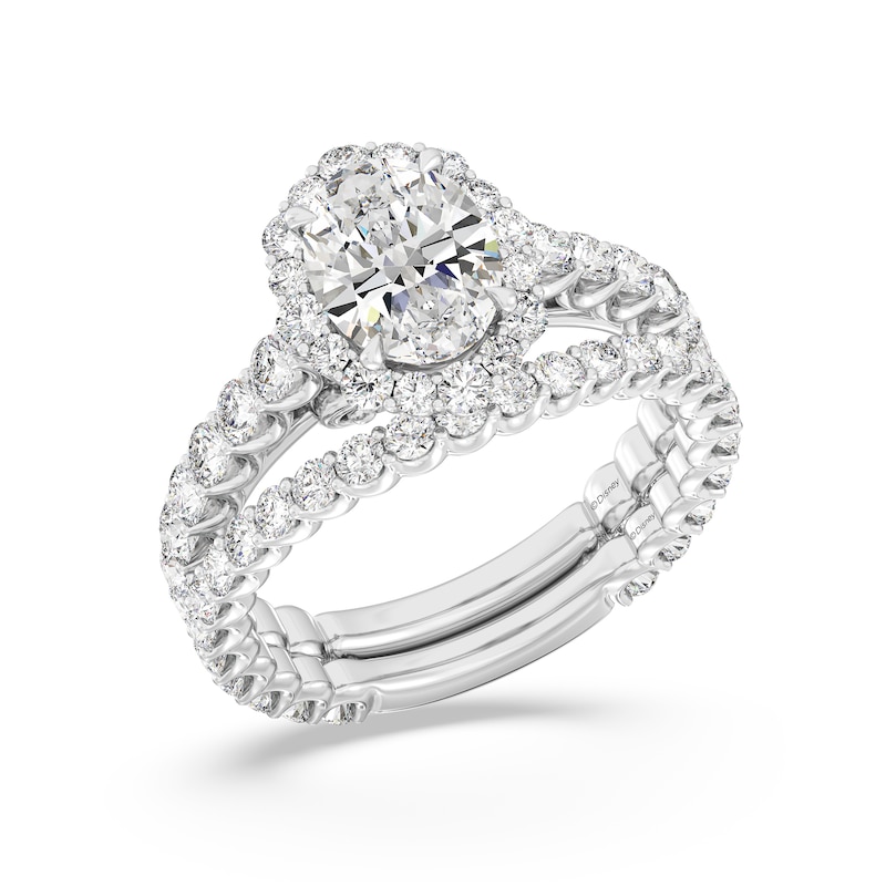 Main Image 6 of Enchanted Star Cinderella 2.80 CT. T.W. Oval Certified Lab-Created Diamond Frame Engagement Ring in 14K White Gold