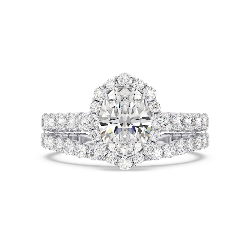 Main Image 7 of Enchanted Star Cinderella 2.80 CT. T.W. Oval Certified Lab-Created Diamond Frame Engagement Ring in 14K White Gold