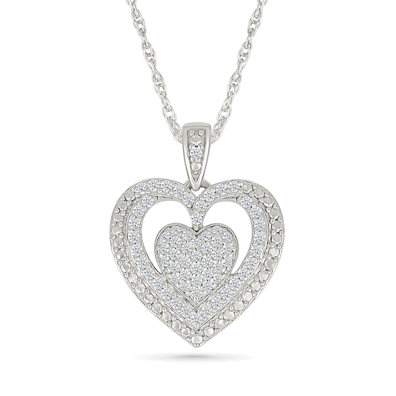 0.45 CT. T.W. Heart-Shaped Multi-Diamond Frame Pendant and Stud Earrings Set in Sterling Silver