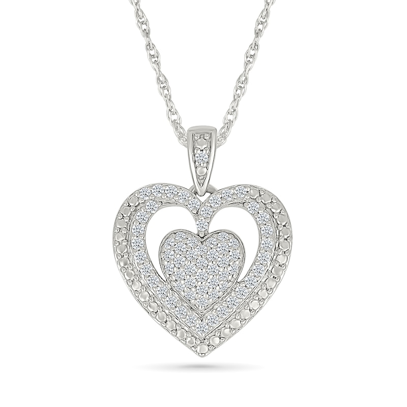 0.45 CT. T.W. Heart-Shaped Multi-Diamond Frame Pendant in Sterling Silver