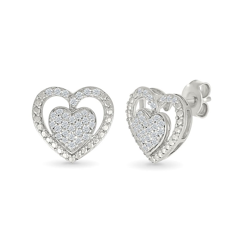 Main Image 4 of 0.45 CT. T.W. Heart-Shaped Multi-Diamond Frame Pendant and Stud Earrings Set in Sterling Silver