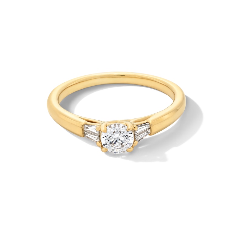 0.62 CT. T.W. Baguette and Round Diamond Collar Engagement Ring in 14K Gold