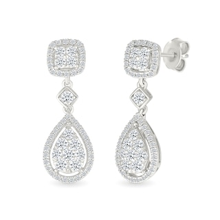 0.95 CT. T.W. Pear-Shaped Multi-Diamond Frame Drop Earrings in 10K White Gold