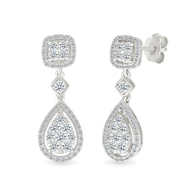 0.95 CT. T.W. Pear-Shaped Multi-Diamond Frame Drop Earrings in 10K White Gold