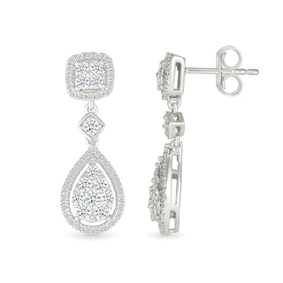 0.95 CT. T.W. Pear-Shaped Multi-Diamond Frame Drop Earrings in 10K White Gold