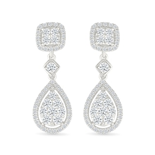 0.95 CT. T.W. Pear-Shaped Multi-Diamond Frame Drop Earrings in 10K White Gold