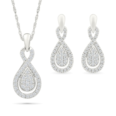 0.58 CT. T.W. Pear-Shaped Multi-Diamond Infinity Pendant and Drop Earrings Set in Sterling Silver