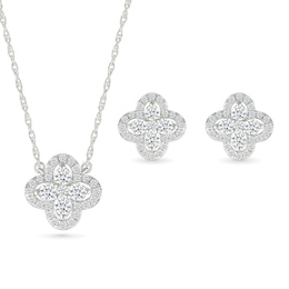 0.82 CT. T.W. Diamond Clover Necklace and Stud Earrings Set in Sterling Silver