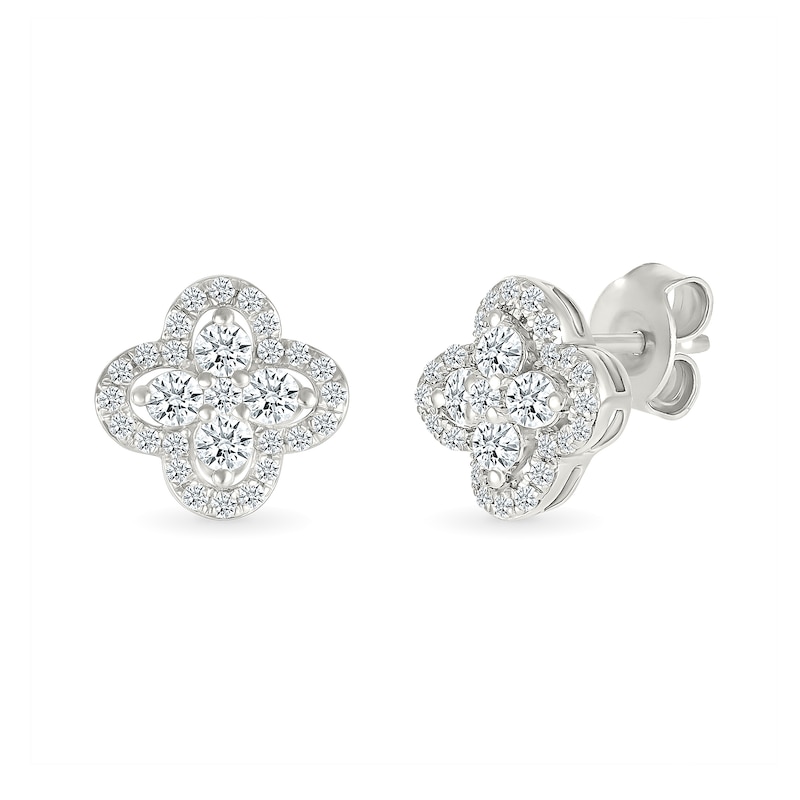 Main Image 4 of 0.82 CT. T.W. Diamond Clover Necklace and Stud Earrings Set in Sterling Silver