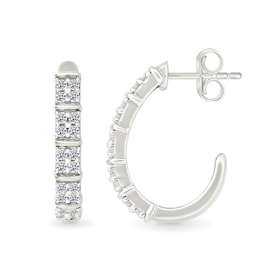 0.23 CT. T.W. Diamond Quad J-Hoop Earrings in Sterling Silver