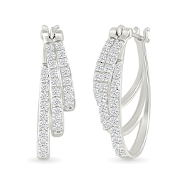 0.95 CT. T.W. Diamond Graduated Triple Row Hoop Earrings in Sterling Silver