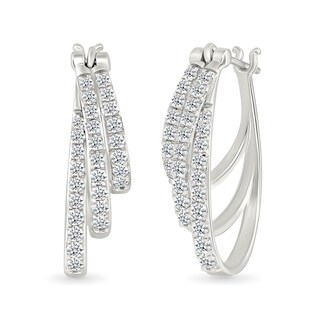 0.95 CT. T.W. Diamond Graduated Triple Row Hoop Earrings in Sterling Silver