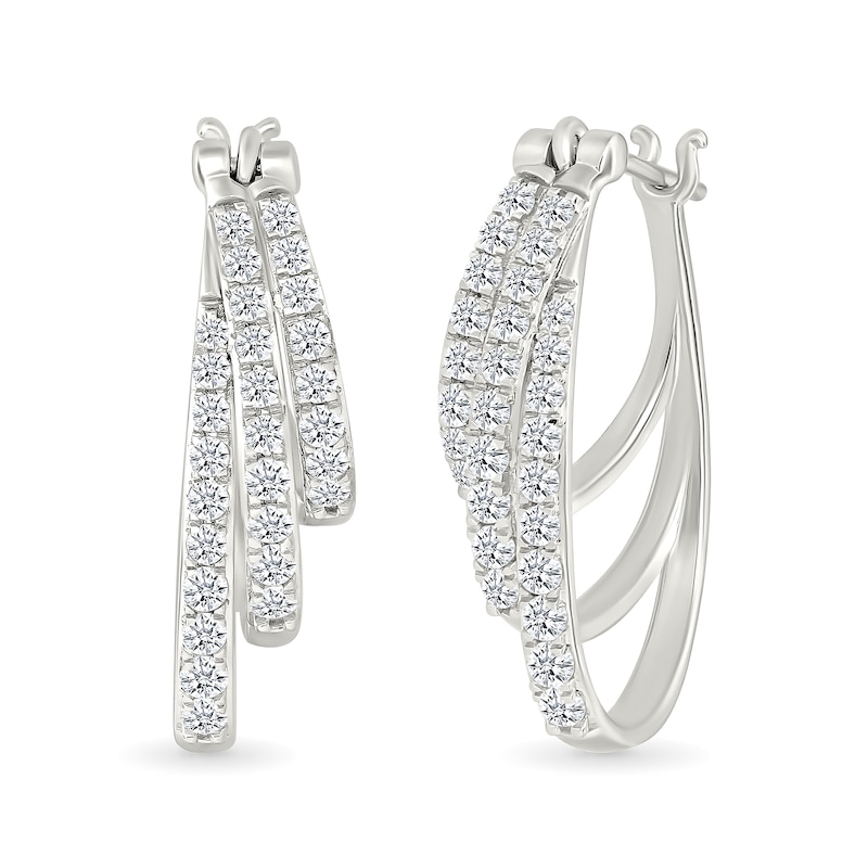 0.95 CT. T.W. Diamond Graduated Triple Row Hoop Earrings in Sterling Silver