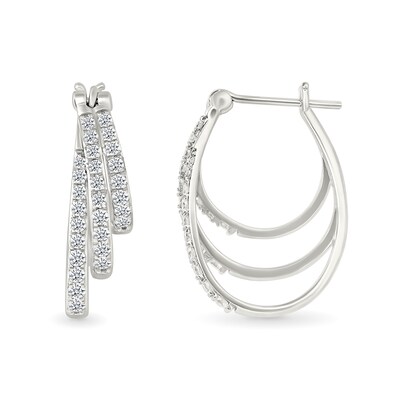 0.95 CT. T.W. Diamond Graduated Triple Row Hoop Earrings in Sterling Silver