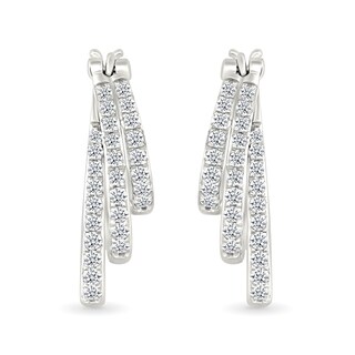 0.95 CT. T.W. Diamond Graduated Triple Row Hoop Earrings in Sterling Silver