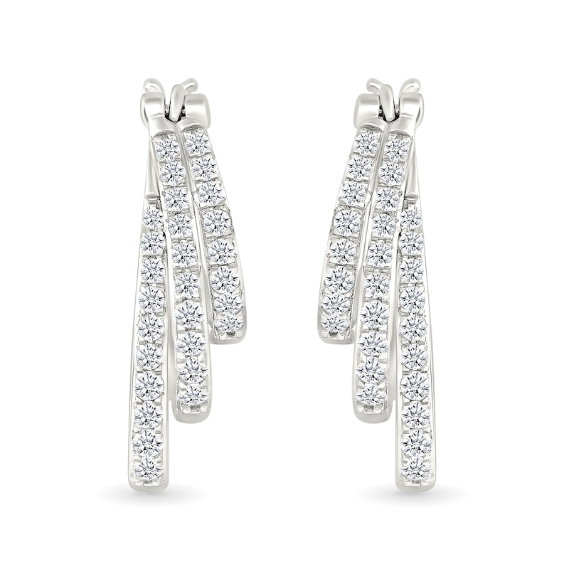 Main Image 3 of 0.95 CT. T.W. Diamond Graduated Triple Row Hoop Earrings in Sterling Silver