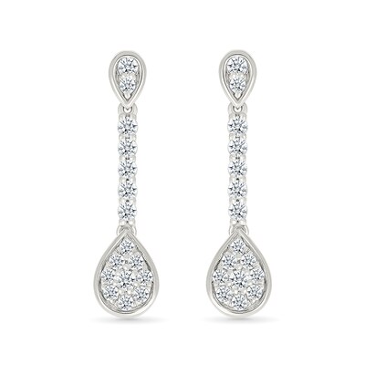 0.45 CT. T.W. Pear-Shaped Multi-Diamond Linear Drop Earrings in Sterling Silver