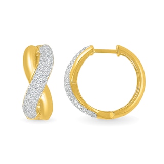 0.80 CT. T.W. Diamond Puff Crossover Hoop Earrings in 10K Gold