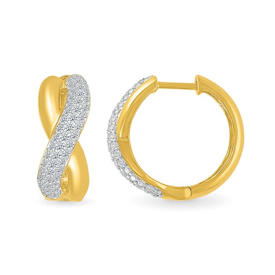 0.80 CT. T.W. Diamond Puff Crossover Hoop Earrings in 10K Gold