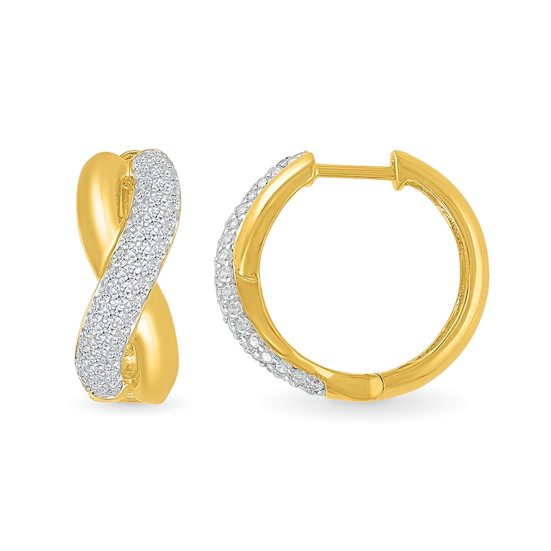 0.80 CT. T.W. Diamond Puff Crossover Hoop Earrings in 10K Gold