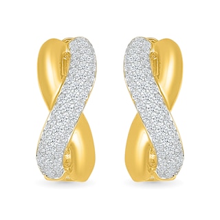 0.80 CT. T.W. Diamond Puff Crossover Hoop Earrings in 10K Gold