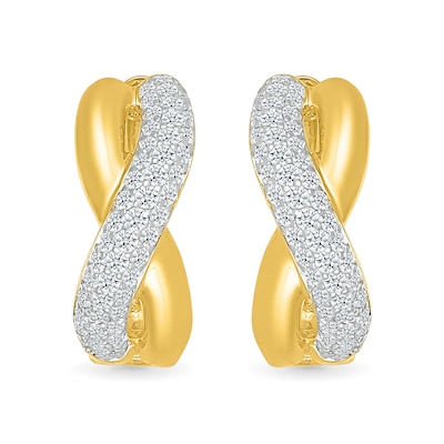 0.80 CT. T.W. Diamond Puff Crossover Hoop Earrings in 10K Gold