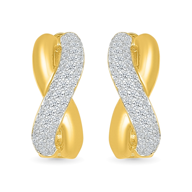 0.80 CT. T.W. Diamond Puff Crossover Hoop Earrings in 10K Gold