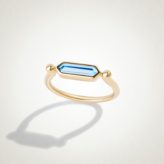 Limor Elongated Hexagon Swiss Blue Topaz Sideways Solitaire Stackable Ring in 10K Gold