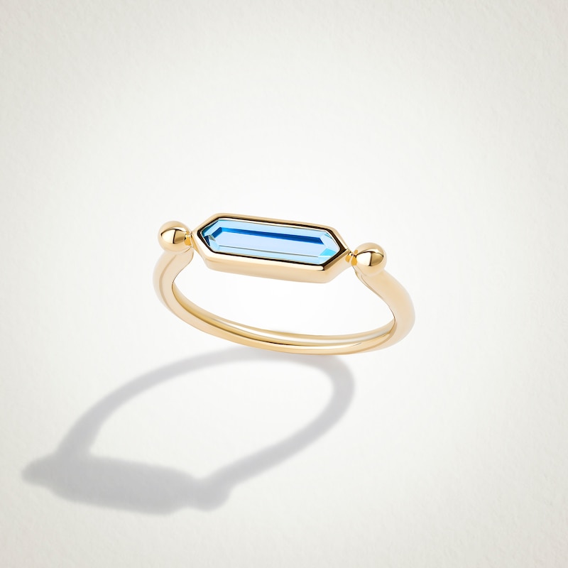 Main Image 1 of Limor Mindful Jewellery Guidestones Elongated Hexagon Swiss Blue Topaz Sideways Solitaire Stackable Ring in 10K Gold