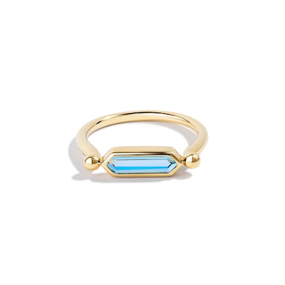 Limor Mindful Jewellery Guidestones Elongated Hexagon Swiss Blue Topaz Sideways Solitaire Stackable Ring in 10K Gold