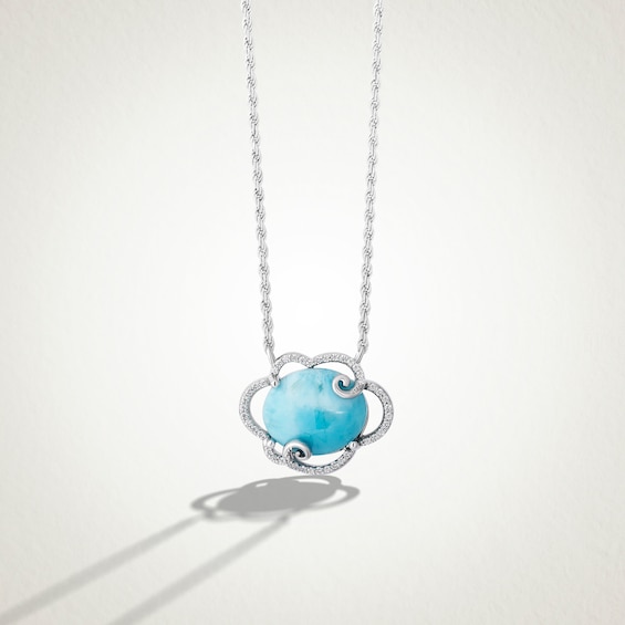 Limor Freeform Blue Larimar and 0.115 CT. T.W. Diamond Swirl Cloud Frame Necklace in Sterling Silver