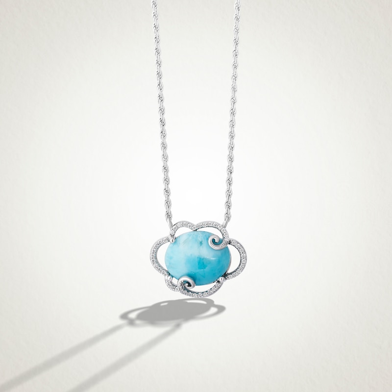 Limor Mindful Jewellery Elements Air Blue Larimar and Diamond Swirl Cloud Frame Necklace in Sterling Silver