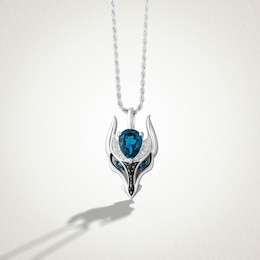 Limor Pear-Shaped London Blue Topaz and 0.04 CT. T.W. Black and White Diamond Dragon Head Pendant in Sterling Silver