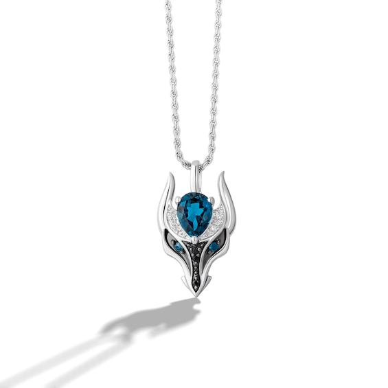 Limor Pear-Shaped London Blue Topaz and 0.04 CT. T.W. Black and White Diamond Dragon Head Pendant in Sterling Silver