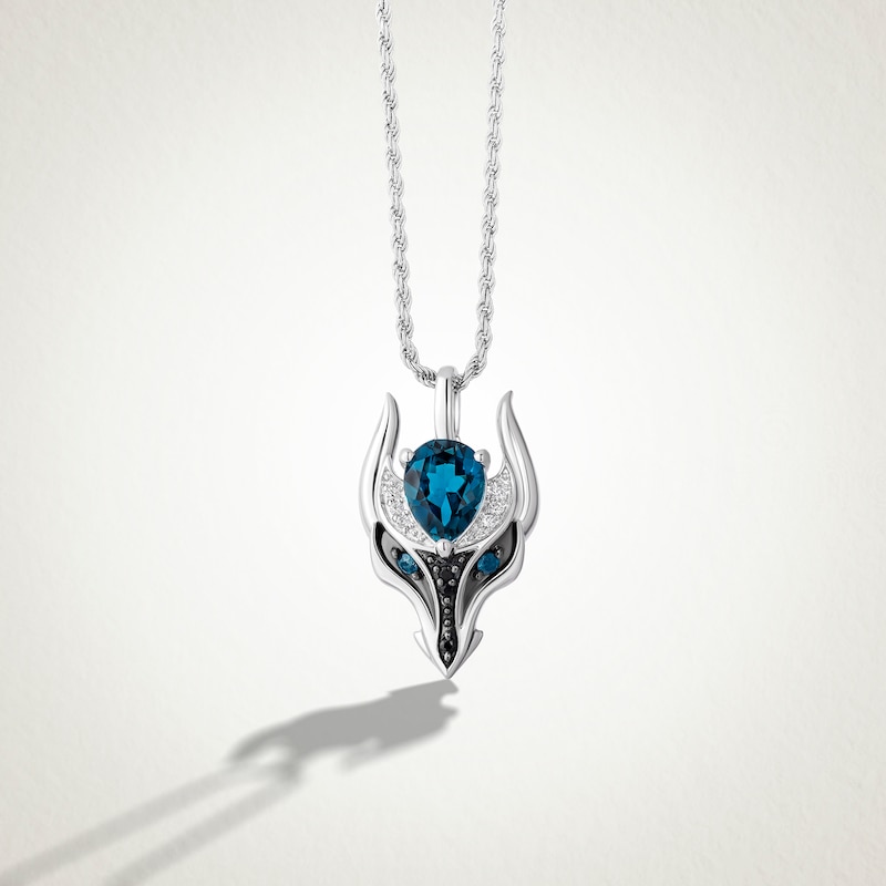 Main Image 1 of Limor Pear-Shaped London Blue Topaz and 0.04 CT. T.W. Black and White Diamond Dragon Head Pendant in Sterling Silver